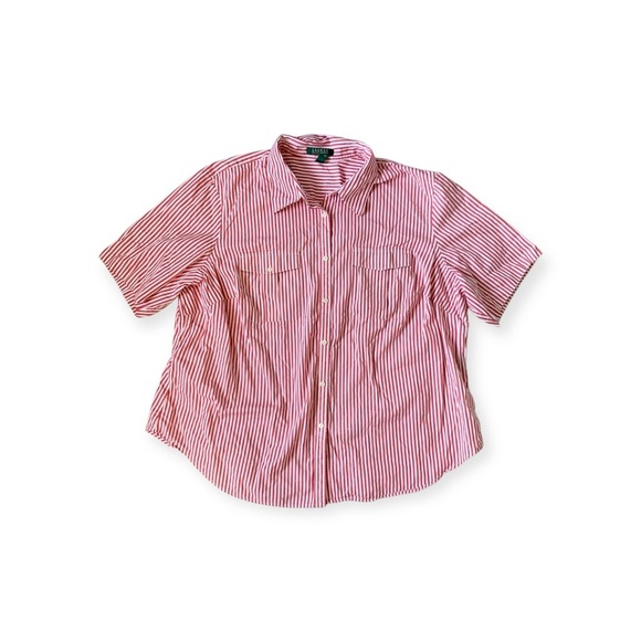 Red and White Striped Button-Up Shirt Ralph Lauren plus size - Picture 1 of 11